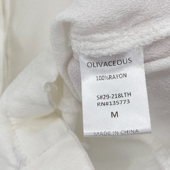 OLIVACEOUS Women's M White V-Neck Short Sleeve Button Up Top Rayon - Picture 9 of 9